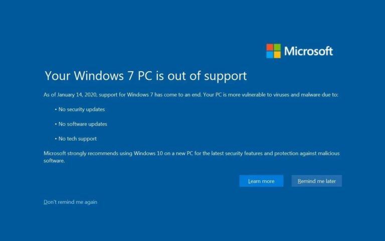your windows 7 pc is out of support